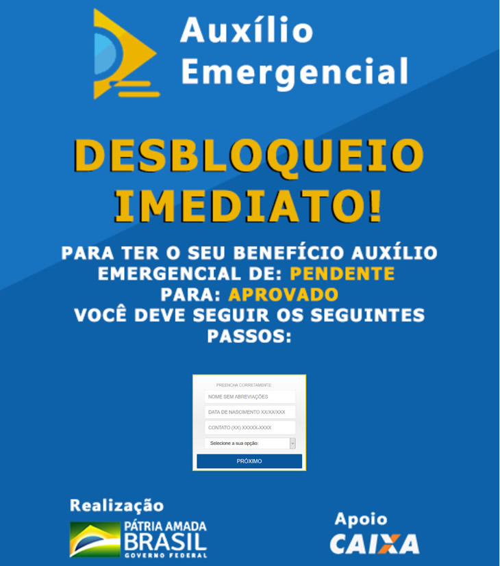 Golpe do desbloqueio de Auxílio Emergencial