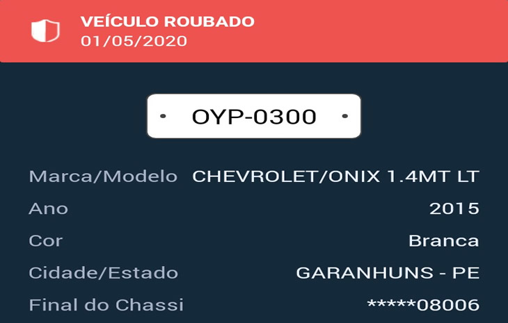 Onix roubado na zona rural de Garanhuns